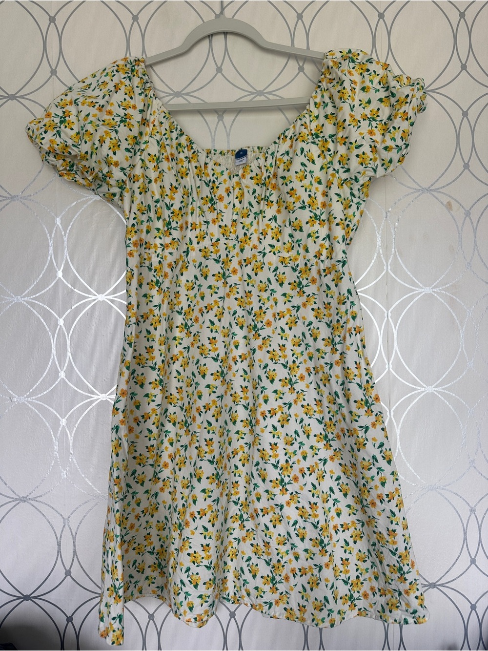 Old Navy White Floral Sundress with Yellow and Green Print